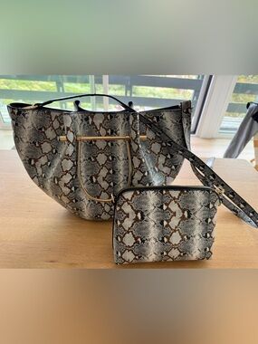 Ameri Mode Snake-Print Tote With Matching Cosmetic Crossbody Pouch O/S
